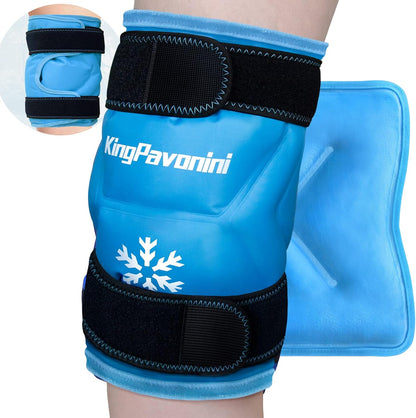 KingPavonini XXL Knee Ice Pack Wrap Around Entire Knee After Surgery, Large Reusable Gel Ice Pack for Injuries, Pain Relief, Swelling, Sports Injuries, 1 Pack (Blue)