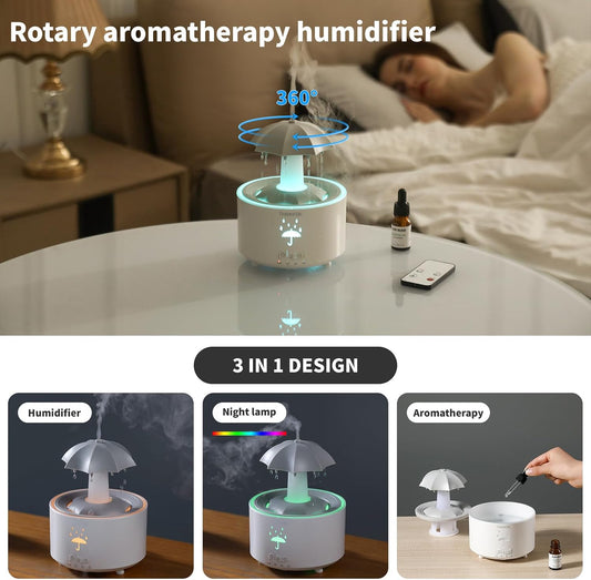 Humidifiers for Bedroom,Aromatherapy Essential Oils Diffuser | 7 Colors Breathing LED Light,Rotating Umbrella Rain Drops,12 hours of Continuous Mist, Ideal Holiday Gifts for Home Office