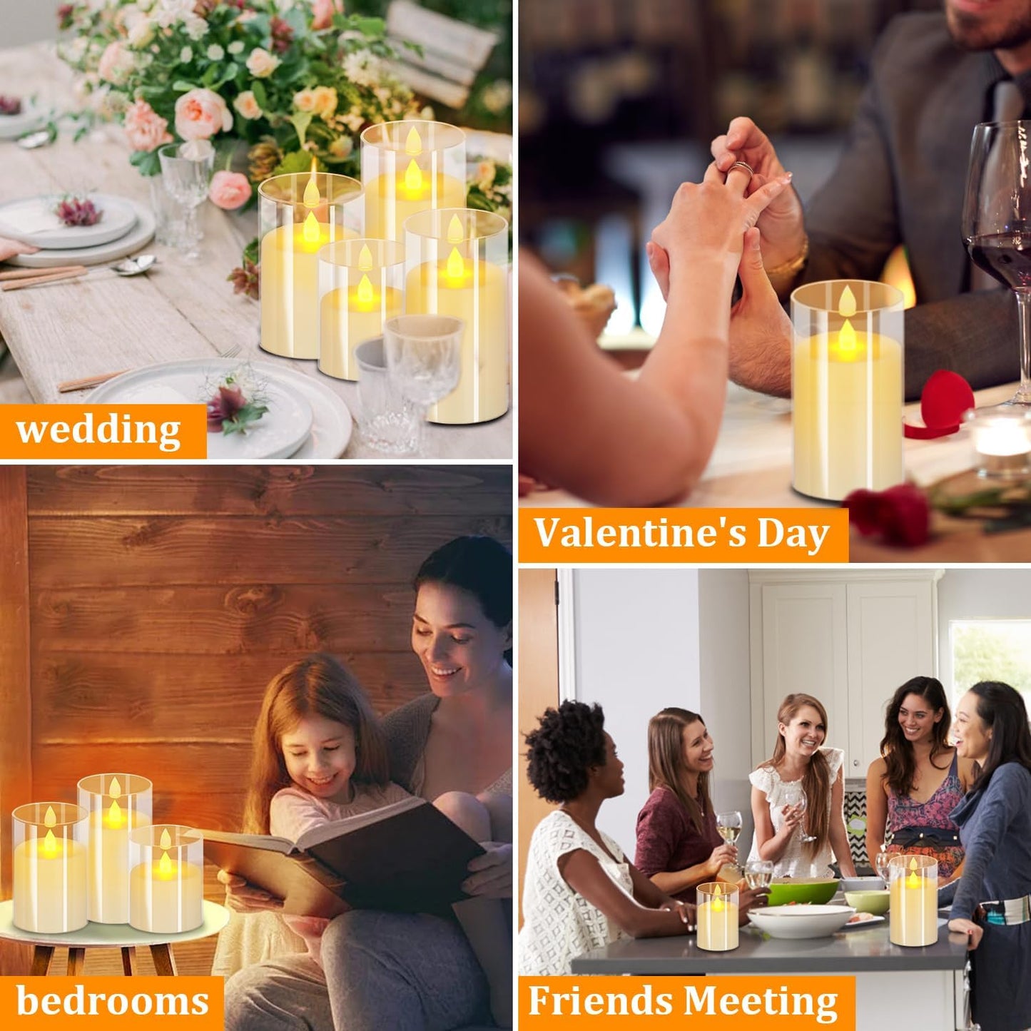 wemarry Flameless Candles 4" 5" 6" Acrylic Glass Pillars 3" Diameter Battery Operated Flickering Candles Include 8-Key Remote with Timer Function 400+ Hours (Gray, Warm Light 3 Pack)