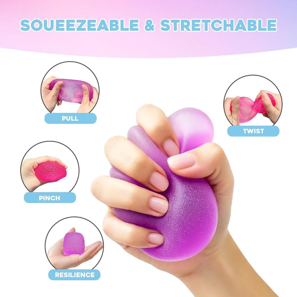Stress Balls-Gumdrop Squishy Stress for Kids and Adults, Super Solid Squeeze Ball, Sensory for Stress Relief, Birthday, Easter Basket Stuffers and Party Favors (Blue)