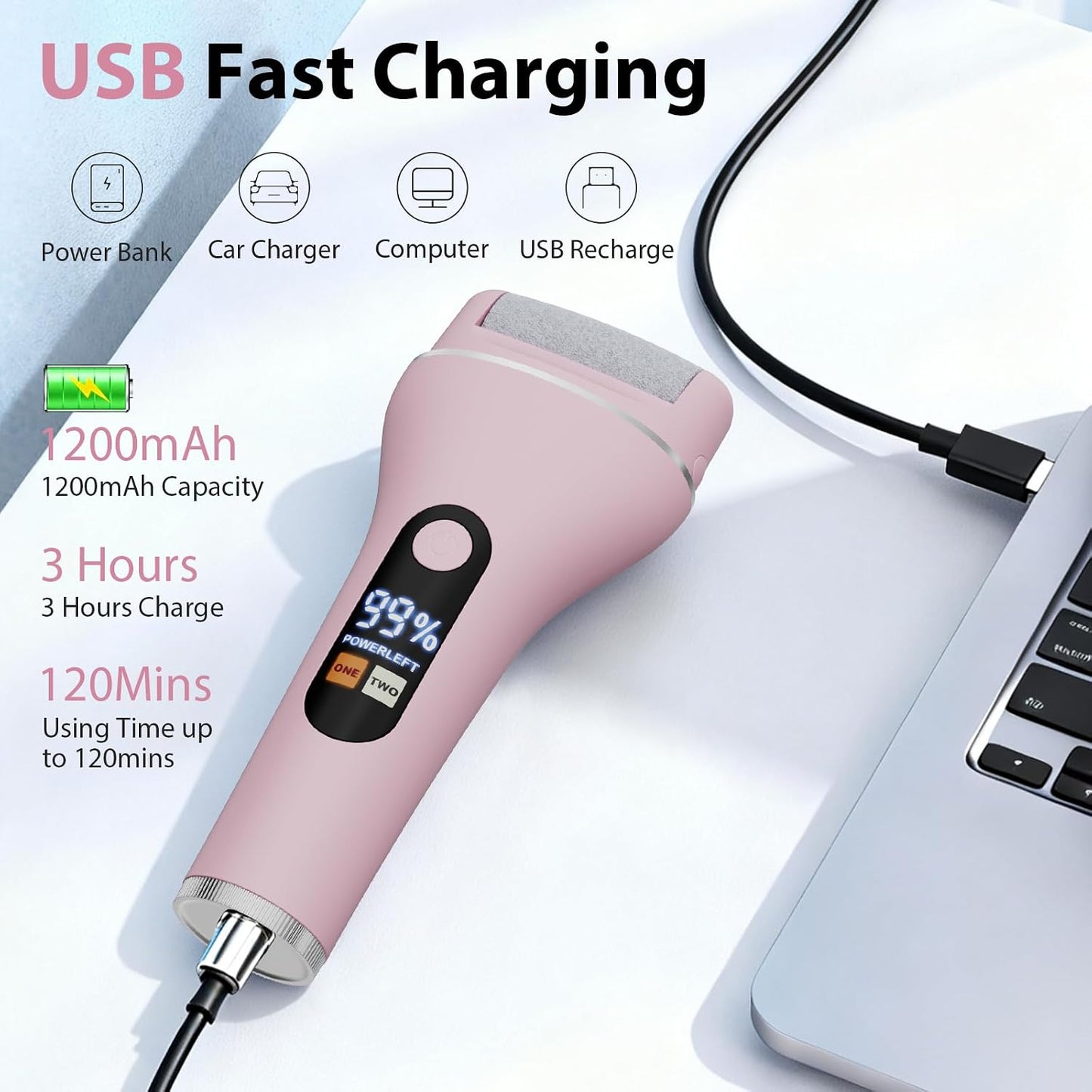 AdamPark Electric Callus Remover for Feet, Rechargeable Portable Electronic Foot Callus Remover 2-in-1 Wet/Dry Foot Scrubber Electric Toot File for Hard Cracked Dry Dead Skin（Pink）