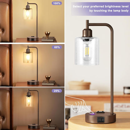 Industrial Touch Lamps for Nightstand Set of 2, 3-Way Dimmable Bedside Lamp