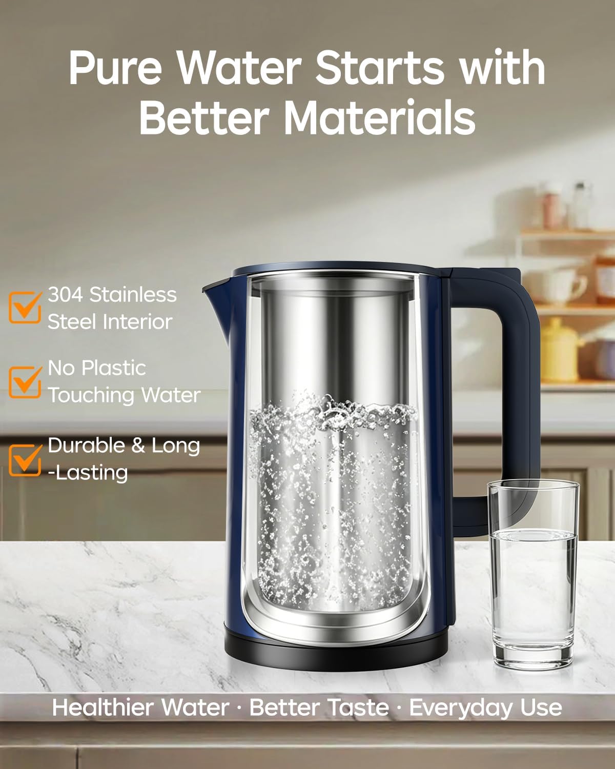 Electric Kettle with Temperature Control, 1.7L Hot Water Kettle for Tea, Coffee & Daily Use, 5 Presets, 2H Keep Warm, Stainless Steel Interior, Auto Shut-Off, Cordless Electric Tea Kettle, Blue