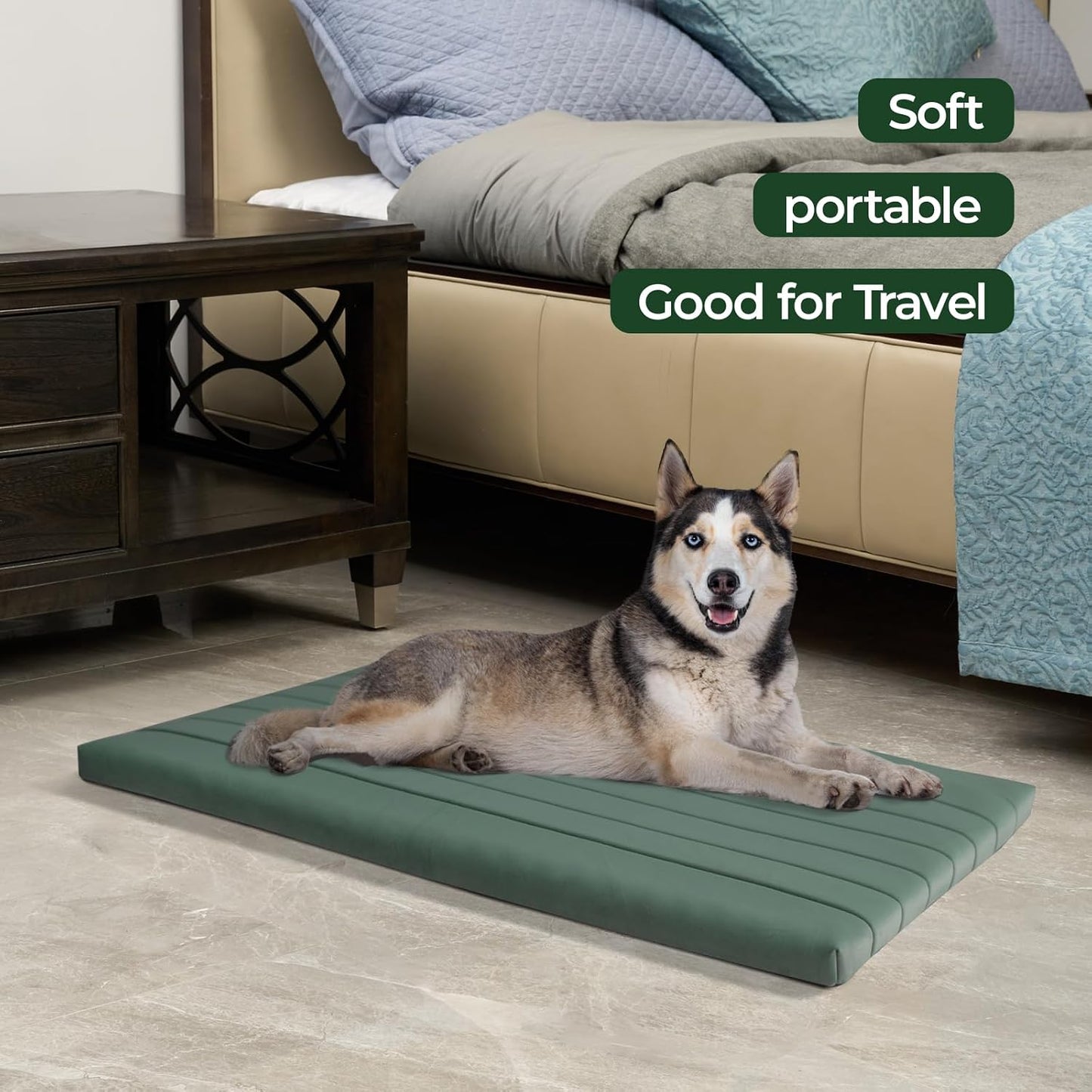 BALANCE Dog Crate Bed, Orthopedic Dog Bed Pad with Waterproof Liner, Washable Crate Foam Pet Mat for Large, Medium, Puppy Dogs Breeds, Mint Leaf, 36“x23”x1.6“