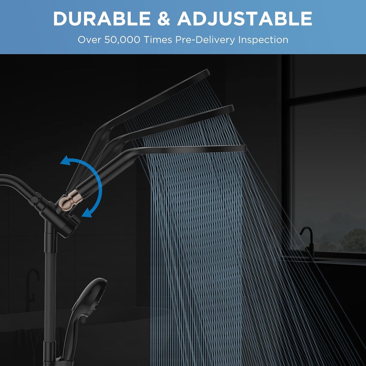 MakeFit Dual Filtered Rain Shower Head Combo, High Pressure Handheld Shower Head with Adjustable Bar - Rainfall Shower Head And Showerhead with Filter for Hard Water - Removes Chlorine