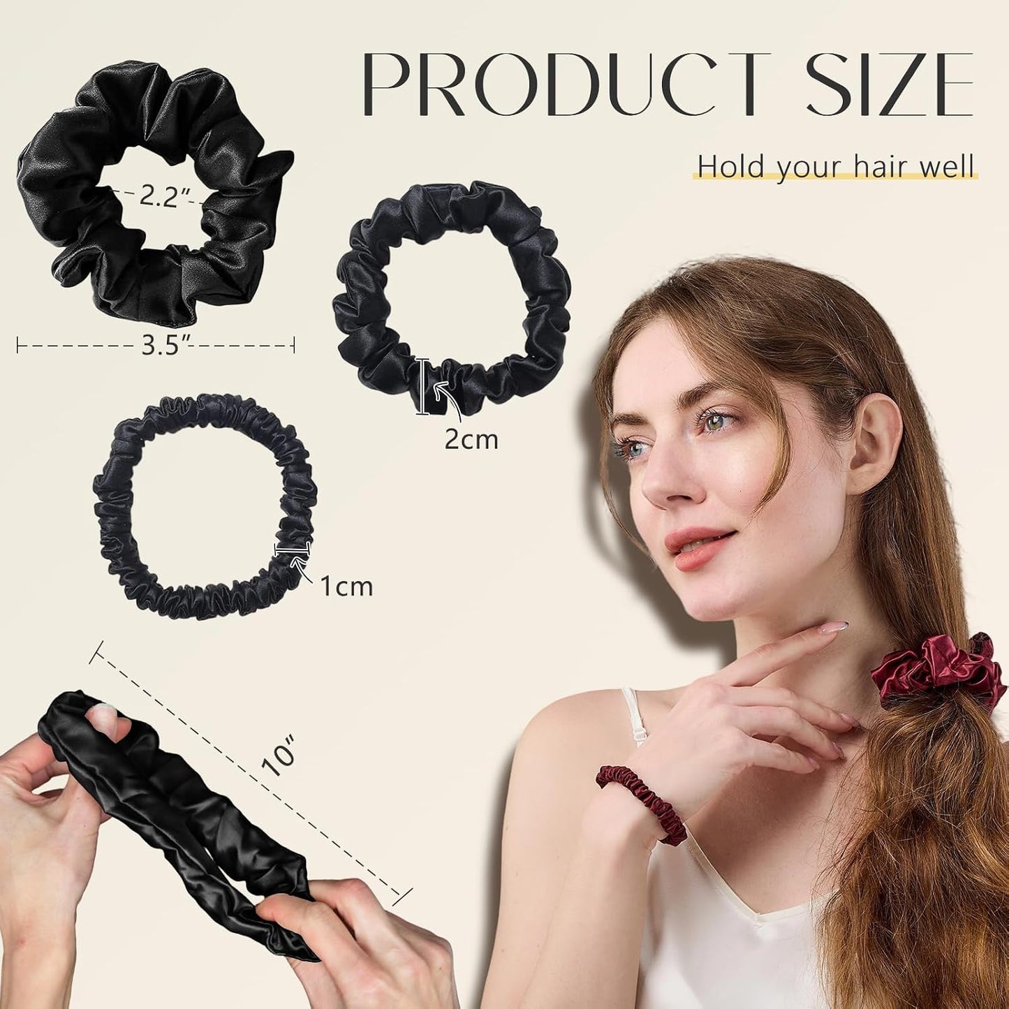 ZIMASILK 100% Mulberry Silk Hair Scrunchies, Best For Women And Girls’ Hair 19 Momme Elastic Hair Bands for Ponytail Holder Gentle And No hurt (3 Pack, Black)