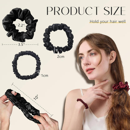 ZIMASILK 100% Mulberry Silk Hair Scrunchies, Best For Women And Girls’ Hair 19 Momme Elastic Hair Bands for Ponytail Holder Gentle And No hurt (3 Pack, Black)