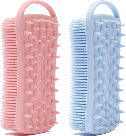 MtBoi 2 PC Silicone Body Scrubber, 2 in 1 Exfoliating Shower Bath Scrubber, Soft Silicone Loofah for Sensitive Skin, Shower Hair Scalp Massager, Easy to Clean, Lather Well (Grey&Black)