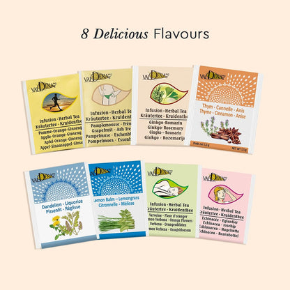 Valdena Bio Organic Herbal Teas for Your Wellness Tea Sampler Gift Caffeine Free 8 Flavors Assorted Tea Sets Variety Pack 64 Individually Wrapped Tea Bags Gift for Tea Lovers