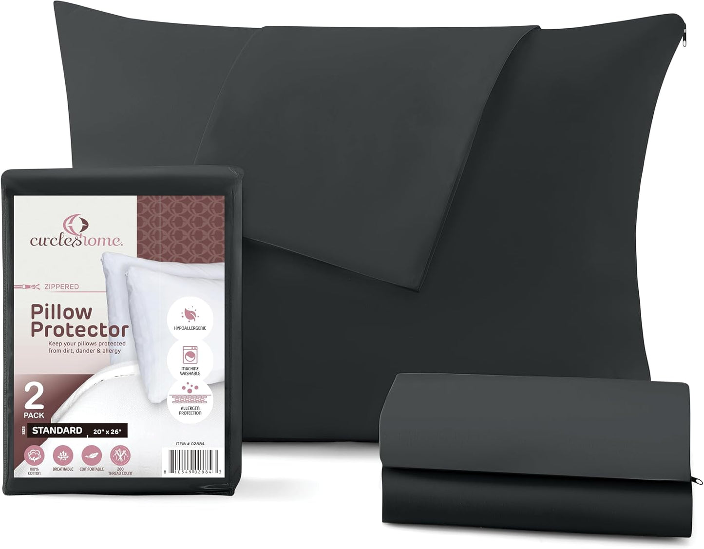 CirclesHome Pillow Protectors 4 Pack Standard Zippered - 100% Cotton Breathable Pillowcases - Protects Pillows from Dirt, Dust and Debri (Standard - Set of 4 - 20x26)