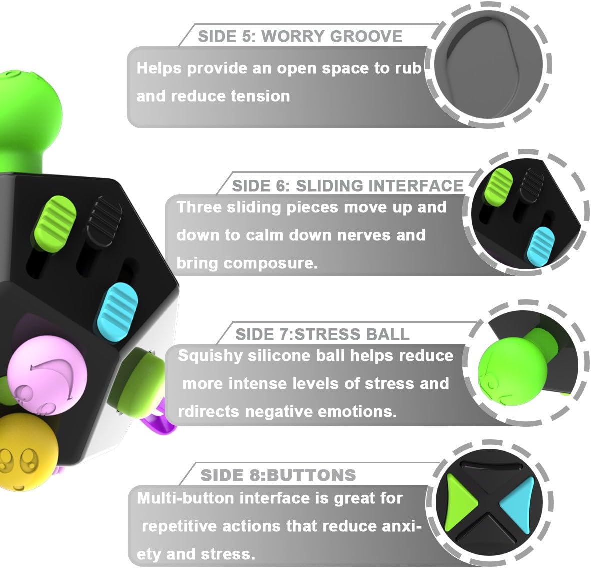 Fidget Dodecagon-12 Sided Fidget Toy Stress Relief Cube for Children and Adults, Silent Compact Classroom Gifts Stocking Stuffers for Teen Boys, Kids(B3 Blue Sky)