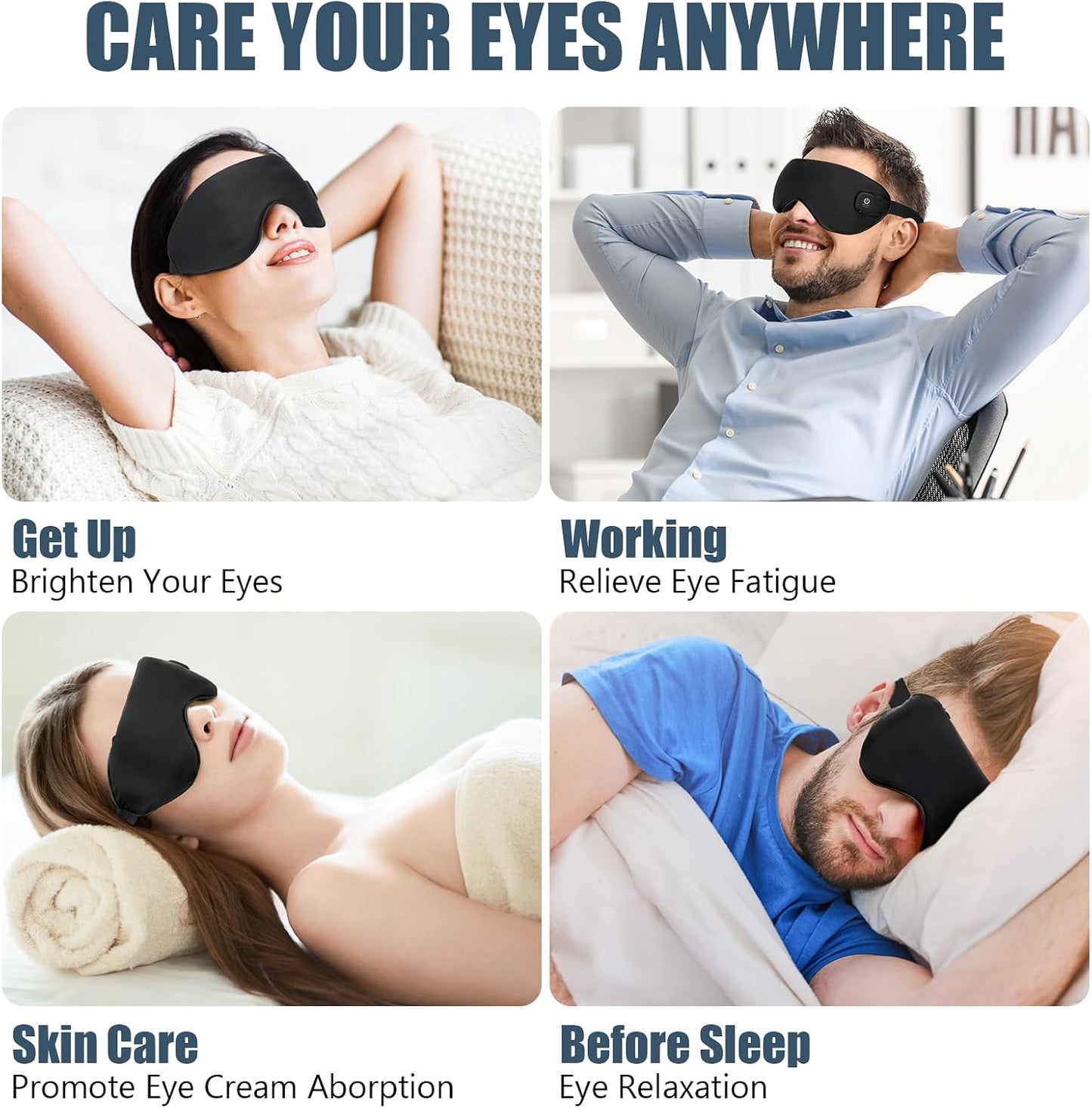 Heated Eye Mask, Mutilplx Cordless Heated Eye Masks for Dry Eyes, Washable Warm Eye Compress Eye Heating Pad for Eye Relief Stye Treatment Improved Sleep Travel (Black)