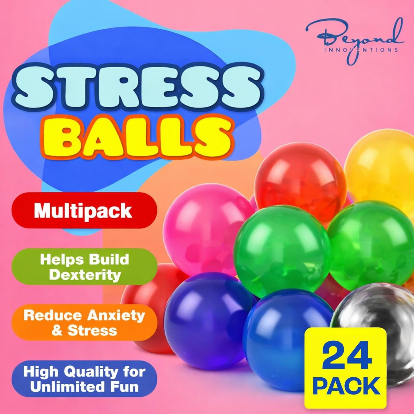 Stress Balls for Adults - 18 Pack | Fidget Toys | XL Stress Ball, Office Supplies, Squishy Fidget Toys | Anxiety Relief Calming Tool | Squishy Balls for Autism & ADHD, Assorted
