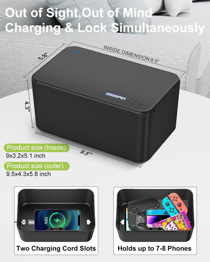 Timed Lock Box with Timer | Phone Lock Box for Self-Control, Charge While Locked | Safe cellphone storage locker Unplug from Phones,Video Games & Snacks | reduce Screen Time for Kids, Students & Adult