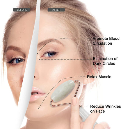 Jade Roller for Face, Facial Roller Massager Skin Care Tool, Gua Sha Facial Tools for Face, Neck, Eyes, Reduce Puffiness of The Skin - White