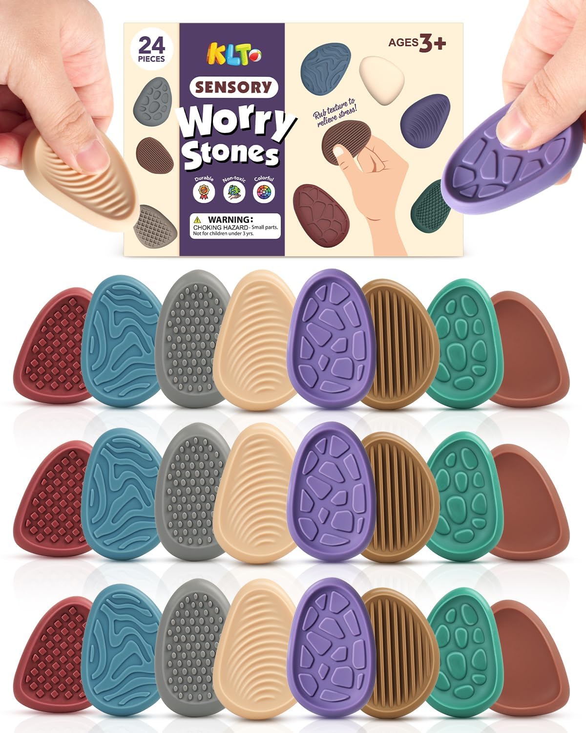 Fidget Toys Adults Sensory Stone: 8 Pack Texture Worry Stone for Kids Calming - Sensory Autism Toys for Stress Relief - Quiet Small Fidgets for Classroom Prizes