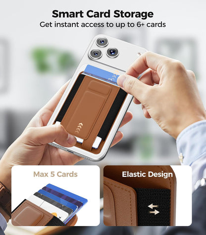 for MagSafe Wallet, Works with Apple Find My, 5-Card RFID Holder with Stand Also Grip, Strong Magnetic Wallet for iPhone 17/16/15/14/13/12 Pro Max Air Plus, Wireless Charging, Black
