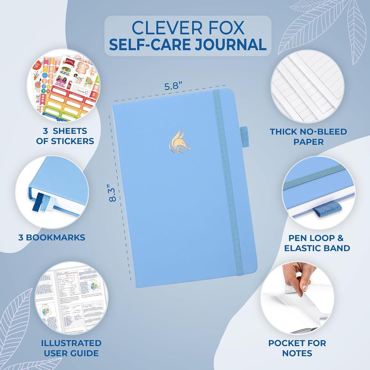 Clever Fox Self-Care Journal for Women, Daily Planner 5.8x8.3 Aquamarine
