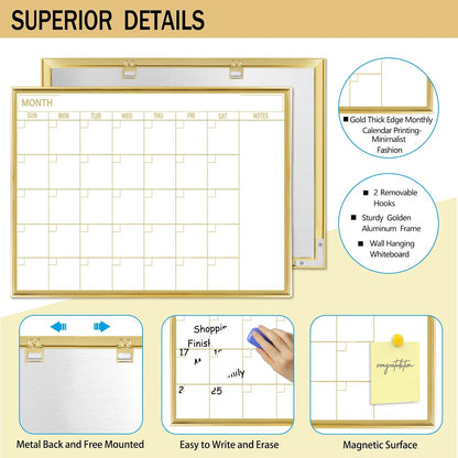 Gold Weekly Dry Erase Board for Wall,12"x16",Gold Metal Frame Weekly Planner Whiteboard for to Do List, Memo, School, Home, Office, Kitchen-GZ