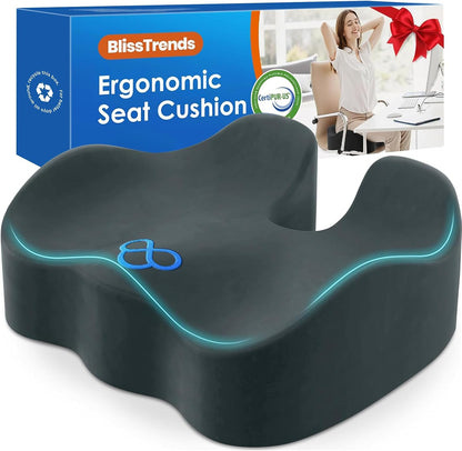 BlissTrends Seat Cushion with Velvet Cover, Thick Memory Foam Cushions for Office Chair, Car Seat, Airplane, Relieving Pressure Tailbone Sciatica Back Pain for Long Sitting, Car Drivers 4.7in Black