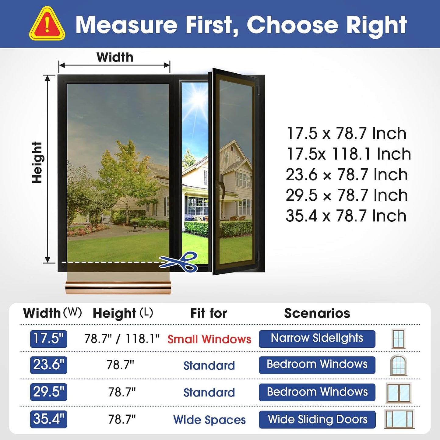Coavas One Way Privacy Window Film, Heat Control Window Tint for Home, Sun Blocking Reflective Window Film See Out Not in, Anti UV Static Cling for Windows Office Door (Black, 17.5 Inch X 6.5 Feet)