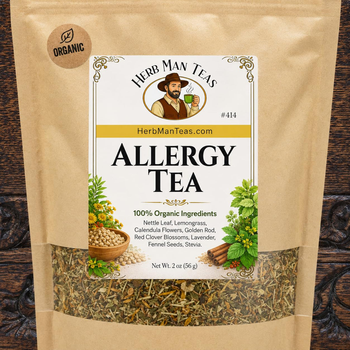 ALLERGY TEA – Herbal blend for seasonal irritation: sneezing, runny nose & itchy eyes – Formulated by Master herbalist Khabir – 100% Organic, Non-GMO, No Additives