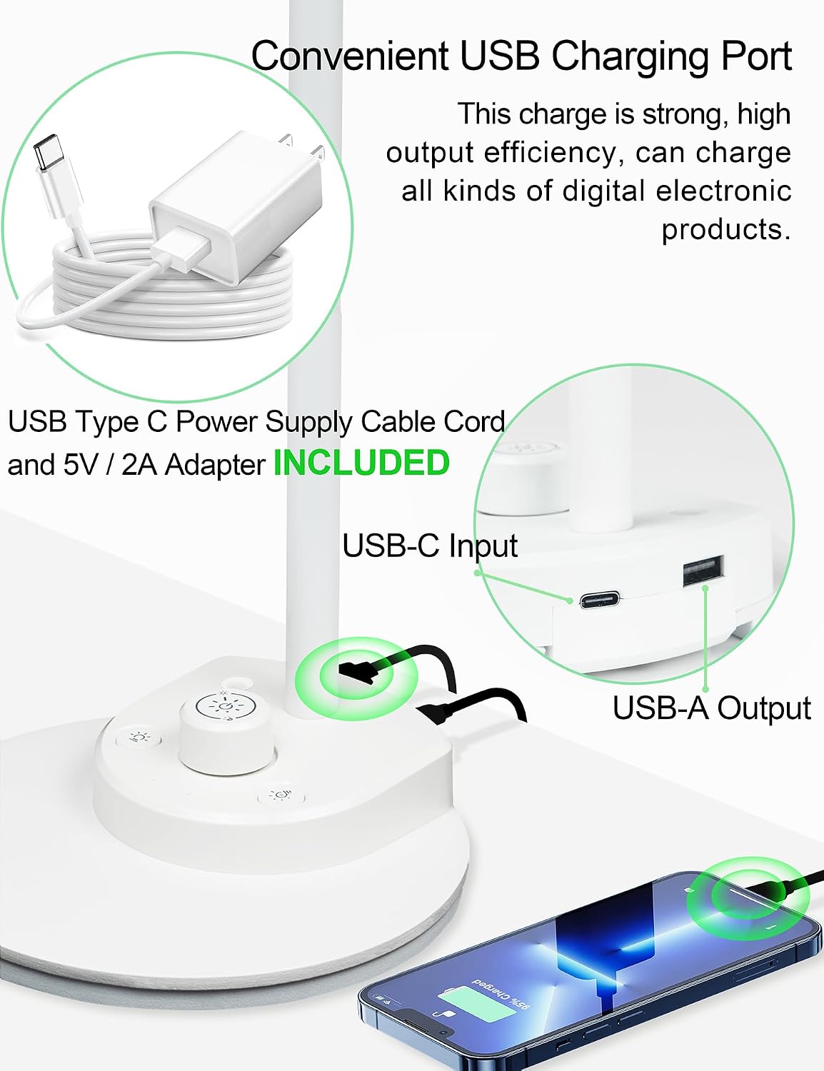 BOHON LED Desk Lamp with USB Charging Port 3 Color Modes Dimmable, Black