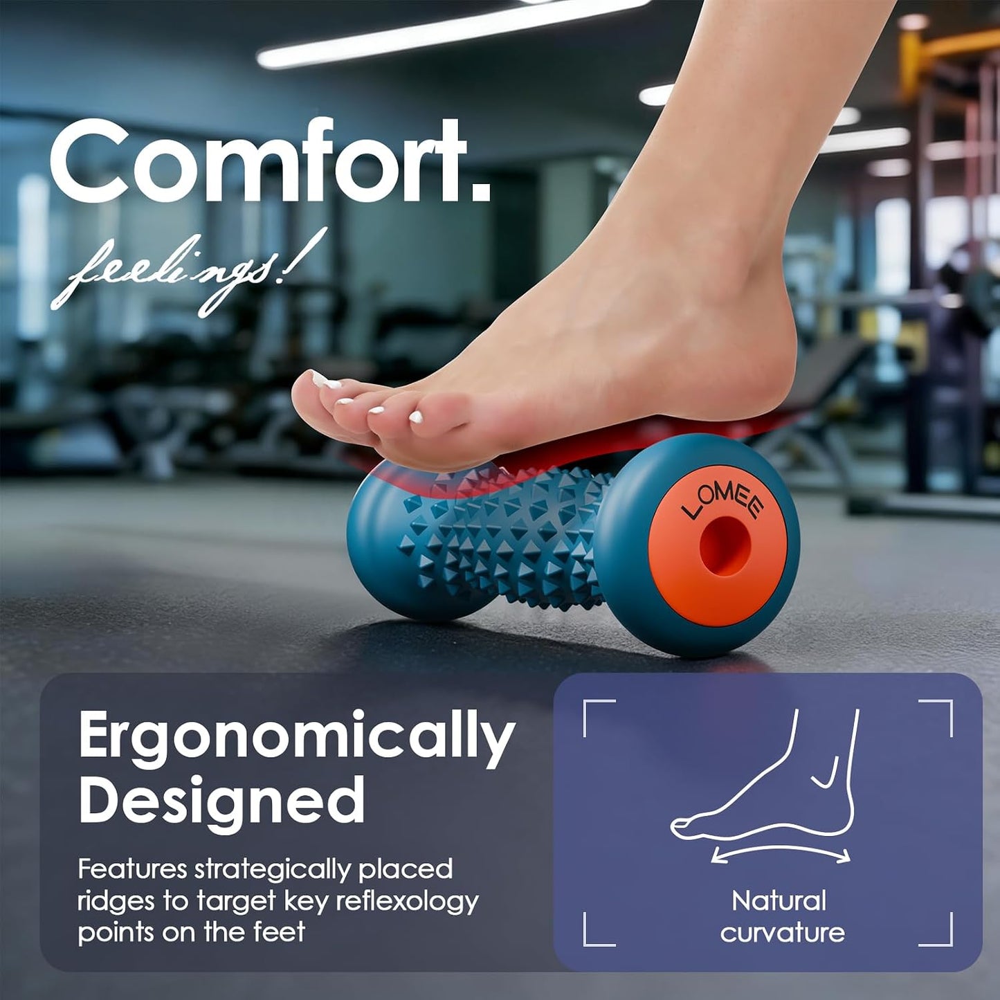 LOMEE Foot Roller Massager for Plantar Fasciitis, Foot Arch and Heel Pain Relief, Deep Tissue Muscle Massage, Feet Ergonomic & Rounded Top Design