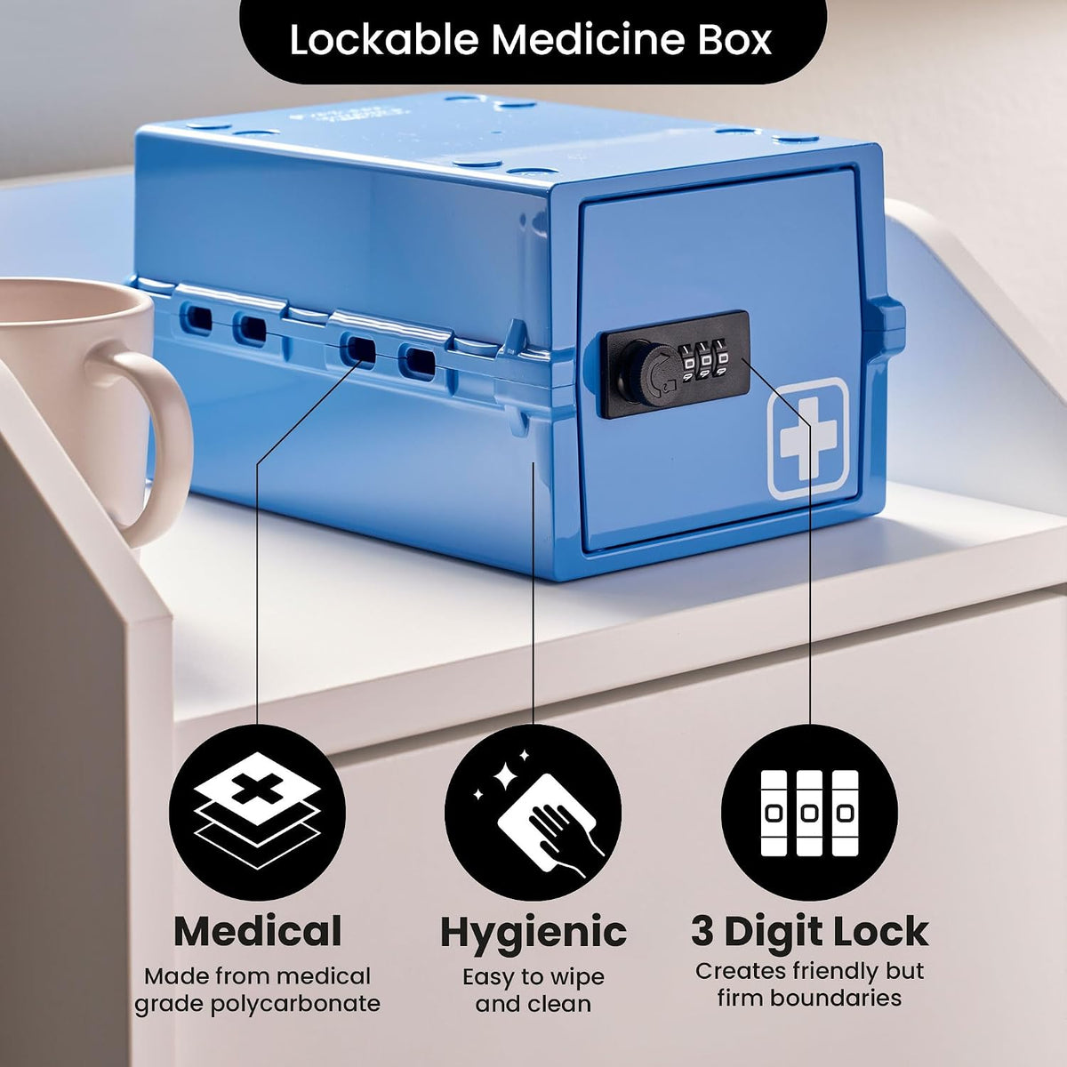 Lockabox Mini™ | Small Lock Box with Combination Lock (Half Letter Sized) | Mini Lockable Box for Small Medicines, Snacks & Mobile Phones | External Size 8.8 x 6.1 x 4.7 Inches (Crystal)