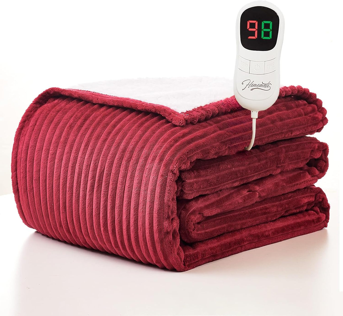 Homemate Heated Blanket Electric Throw - 50"x60" Heating Blanket Throw 1/2/4/6/8 Hours Auto-Off 10 Heat Levels Over-Heat Protection Soft Flannel Sherpa Heater ETL Certification