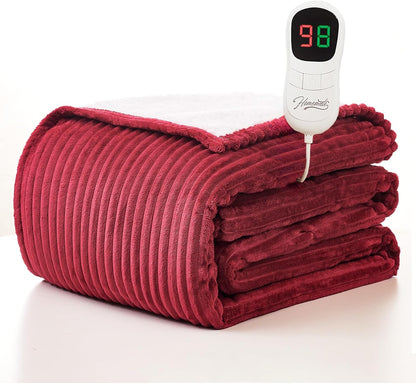 Homemate Heated Blanket Electric Throw - 50"x60" Heating Blanket Throw 1/2/4/6/8 Hours Auto-Off 10 Heat Levels Over-Heat Protection Soft Flannel Sherpa Heater ETL Certification