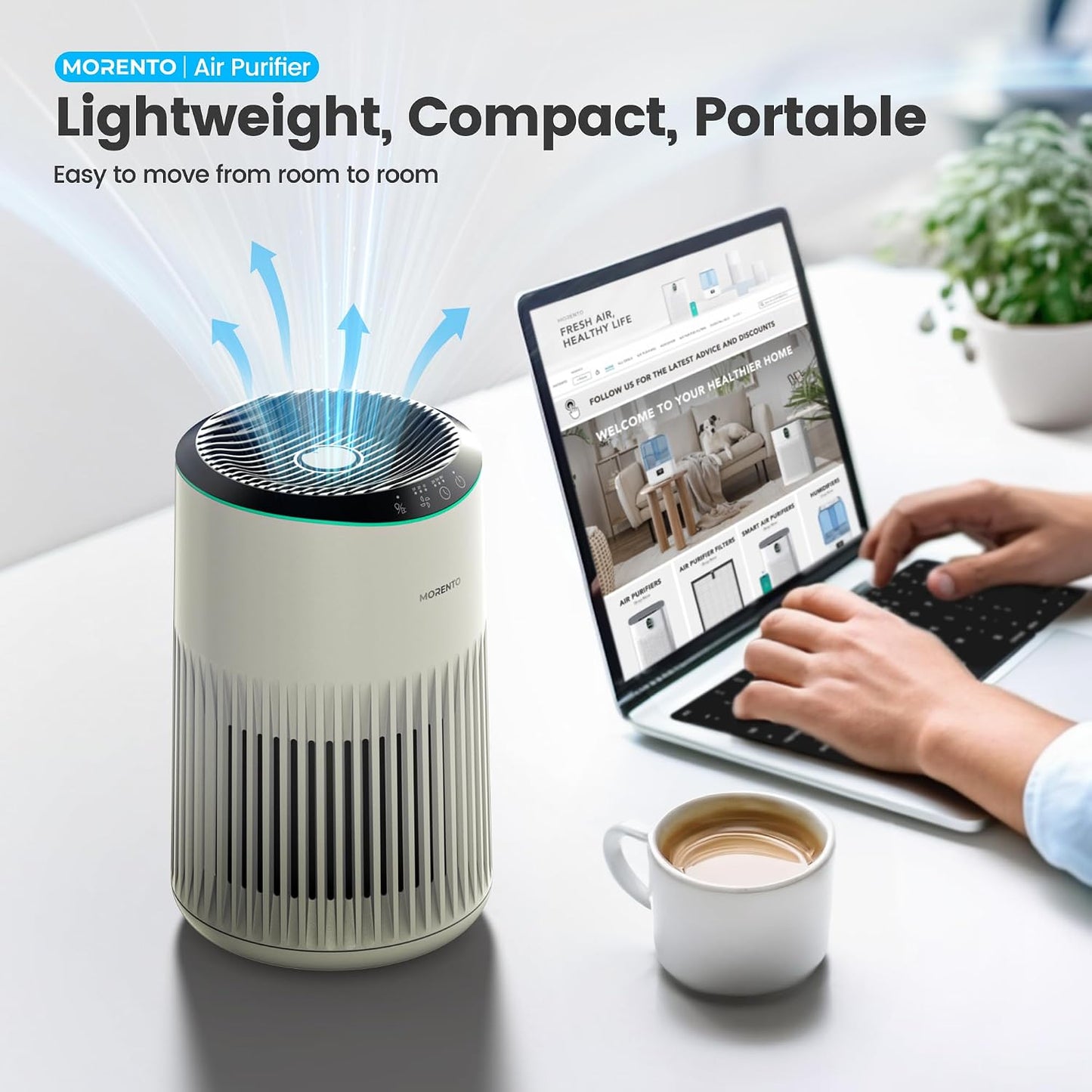 Air Purifiers for Bedroom Home for Smoke Pet Dander Odors, Air Purifier with Sleep Mode Small Air Purifier with Fragrance Sponge for Bedroom Office, Blue Ambient Light, 23dB Quiet, 2 Pack Ivory
