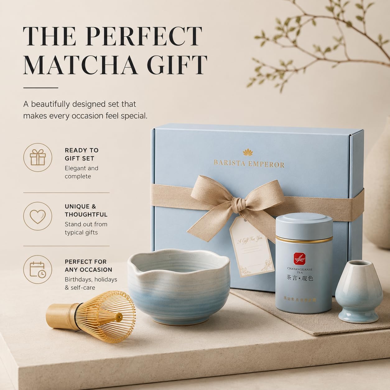 BARISTA EMPEROR® MATCHA WHISK SET PREMIUM 11pcs - Professional Matcha Kit Set with Matcha Bowl, Matcha Whisk, Milk Frother, Spoon, Sifter, Scoop, Stand, Cup, Tea Mat, Cloth - Matcha Bowl Set