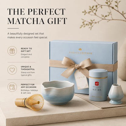 BARISTA EMPEROR® MATCHA WHISK SET PREMIUM 11pcs - Professional Matcha Kit Set with Matcha Bowl, Matcha Whisk, Milk Frother, Spoon, Sifter, Scoop, Stand, Cup, Tea Mat, Cloth - Matcha Bowl Set