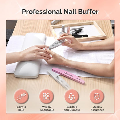 MelodySusie 16Pcs Professional Nail Buffer Kit,Nail Files and Buffers,Nail Buffer Block,Nail Brush, Nail File Buffers Kit for Natural Nails,DIY,Home Use,Salon（100/180 Grit）