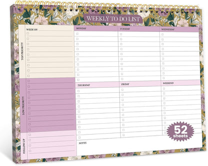 Weekly To Do List Notepad with 52 Undated Sheets（8.5"×11"）- Undated Weekly Planner Notepad for Office Desk Accessories and Supplies - Sunshine Petal