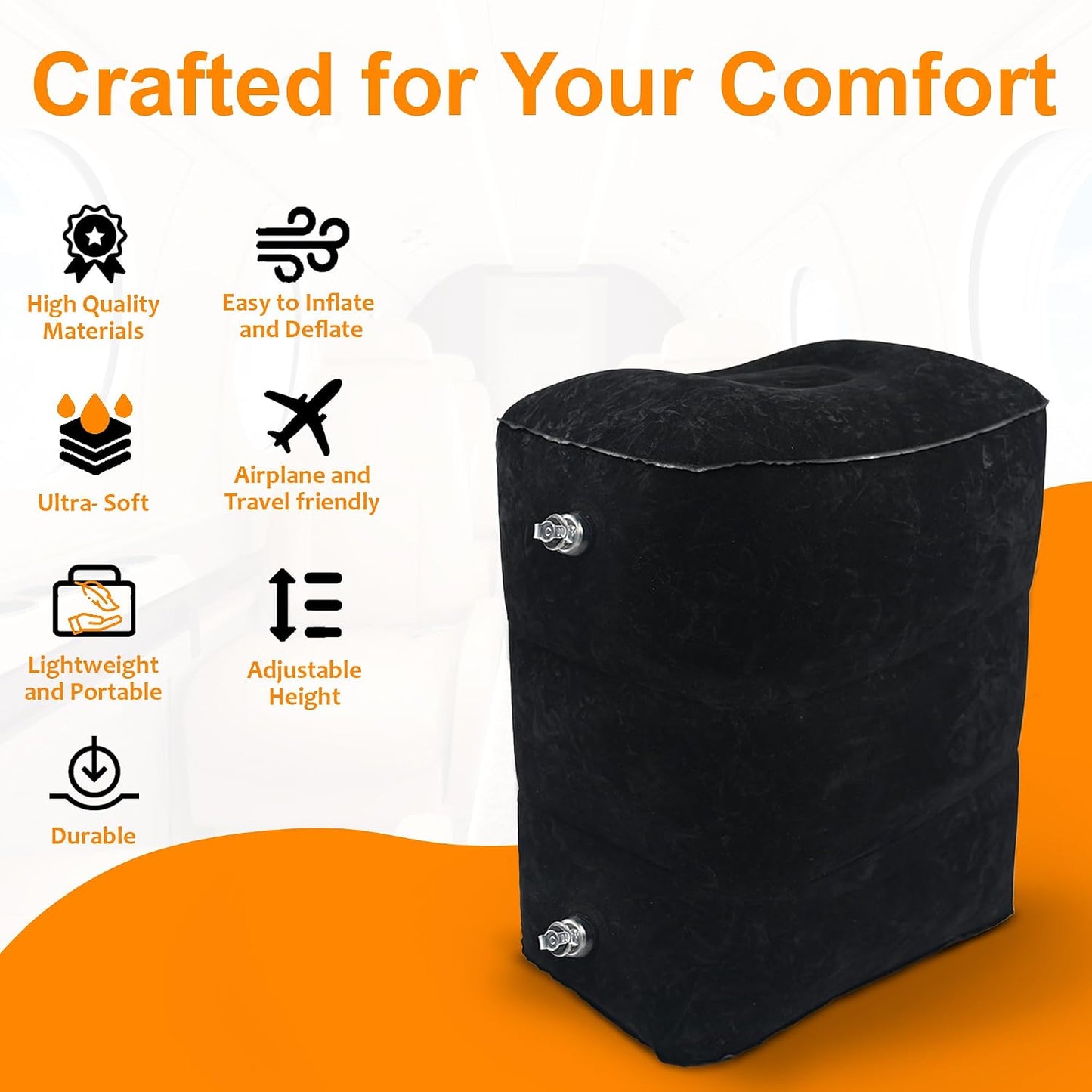 Inflatable Foot Rest Pillow for Airplane Travel - Adjustable Leg Rest for Long Flights, Baby/Toddler Airplane Seat Extender - Grey
