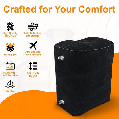 Inflatable Foot Rest Pillow for Airplane Travel - Adjustable Leg Rest for Long Flights, Baby/Toddler Airplane Seat Extender - Grey