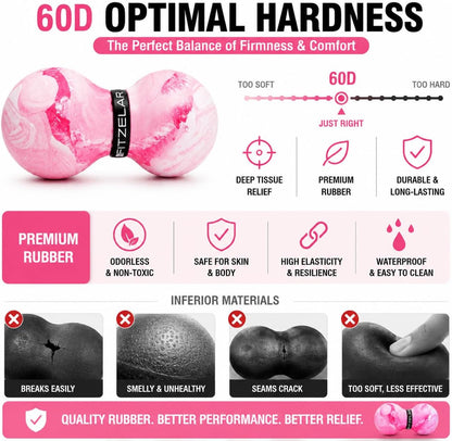 FITZELAR Double Lacrosse Massage Ball for Myofascial Release, Quality Certification, Massage Deep Tissue for Waist Back Feet, Trigger Point Therapy, Muscle Knots, Peanut Massage Ball for Muscle Pain