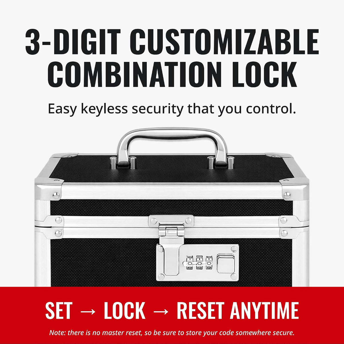 Vaultz Secure Security Lock Boxes - Safe Combination Lock Box, Storage for Documents, Valuables, Medicine & Money - 9.88 x 7.75 x 7 Inch - Black/Chrome