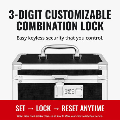 Vaultz Secure Security Lock Boxes - Safe Combination Lock Box, Storage for Documents, Valuables, Medicine & Money - 9.88 x 7.75 x 7 Inch - Black/Chrome