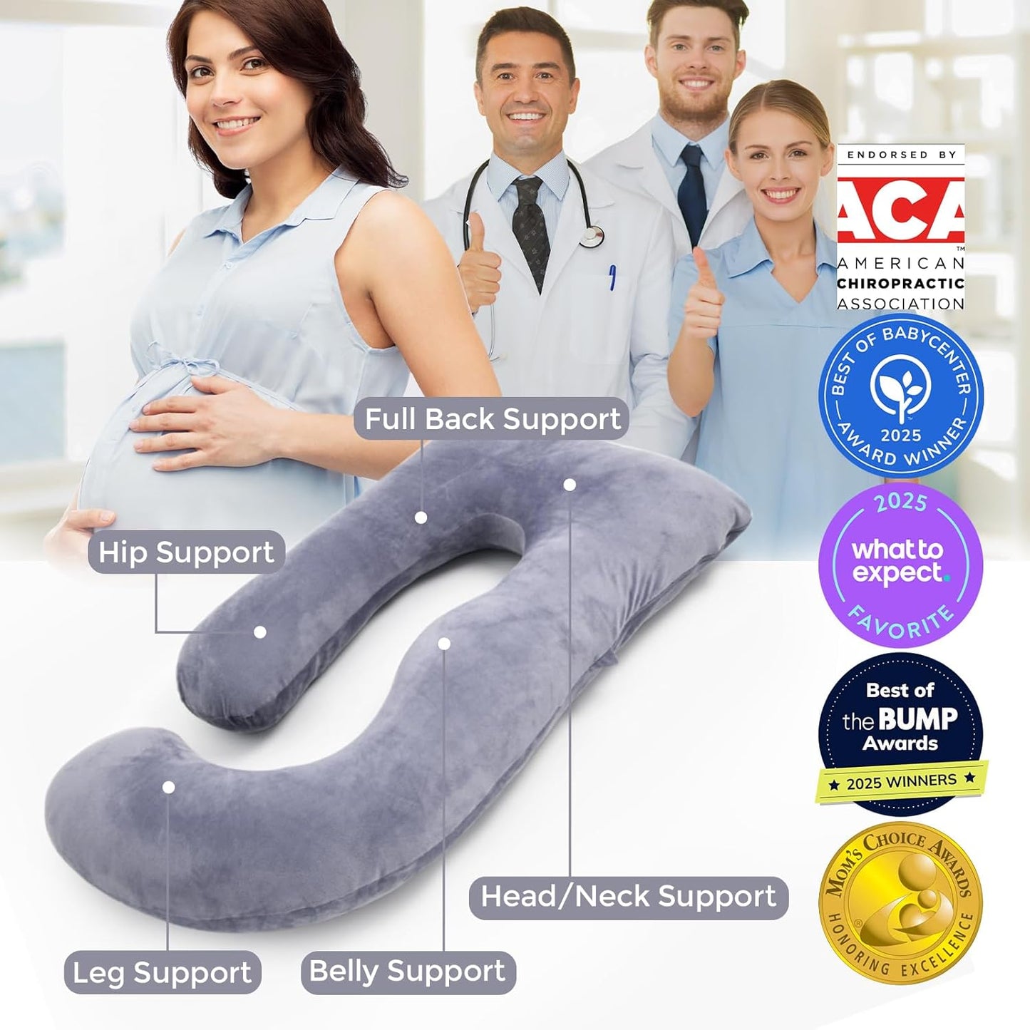 Momcozy Pregnancy Pillows with Cooling Cover, U-Shaped Full Body Maternity Pillow for Side Sleepers 57 Inch - Support for Back, Hip, Belly, Legs for Pregnant Women