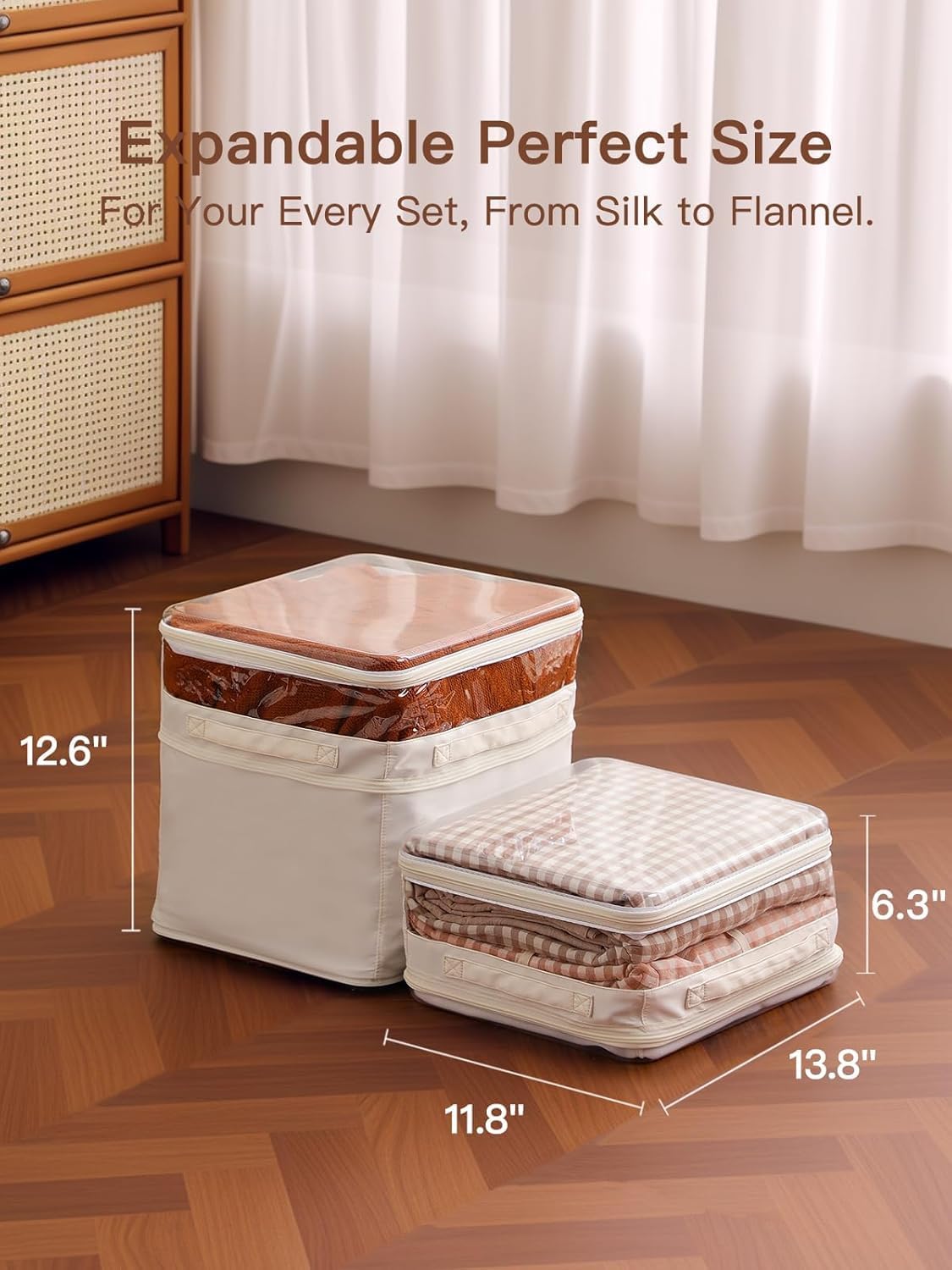 CoiiJoii 3 Pack Sheet Organizers And Storage, Double Side Clear Hard Shell Window. Expandable Blanket Storage Bags, Large Stackable Closet Storage Bins.