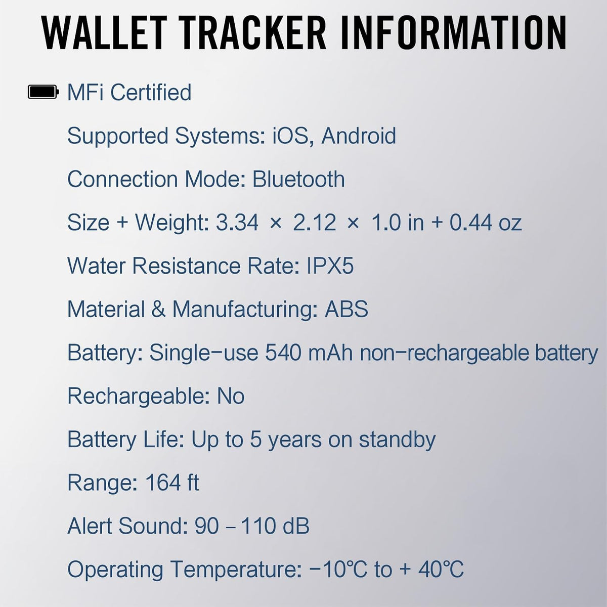 Wallet Tracker Card iOS Android [Apple MFi Certified] Item Locator
