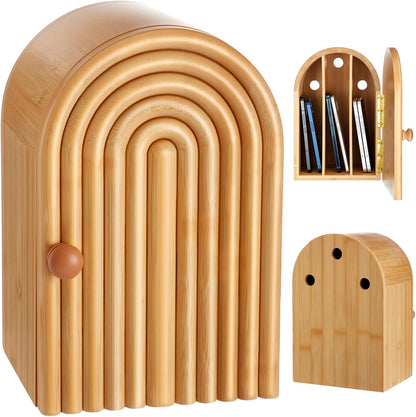 Bamboo Phone Box for Family Time, 6 Phones 3 Slots, Door-Shaped