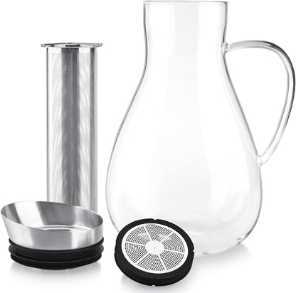 Teabloom Large Multi-Brew Glass Teapot + Kettle + Pitcher (68 OZ / 2.0 L / 8 CUPS) – Brew and Serve Hot Tea, Iced Tea, Cold Brew Tea and Fruit Infused Water – Silhouette Tea Maker