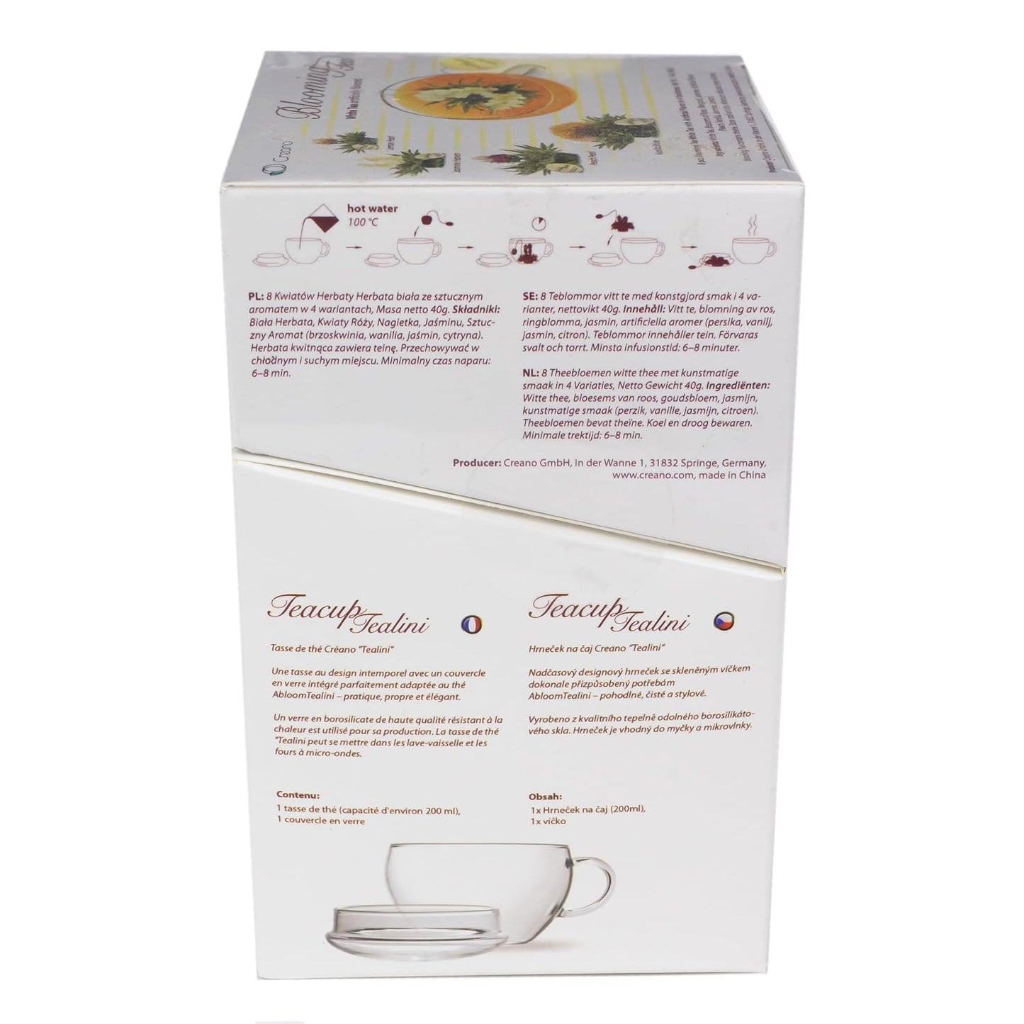 Creano Blooming Tea Gift Set with Glass Teapot 17oz (500ml) - Green Tea Fruity Flavoured Tea Flowers in 6 Varieties - Flowering Tea Gift for Easter