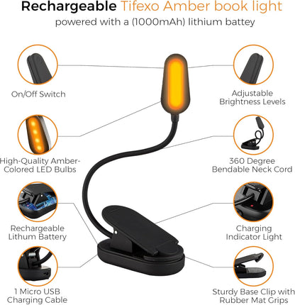 2025 Amber Lights for Reading Books in Bed - Rechargeable Clip On Amber LED Light with USB Cable, Optimal Eye-Care Lights for Relaxing Reading
