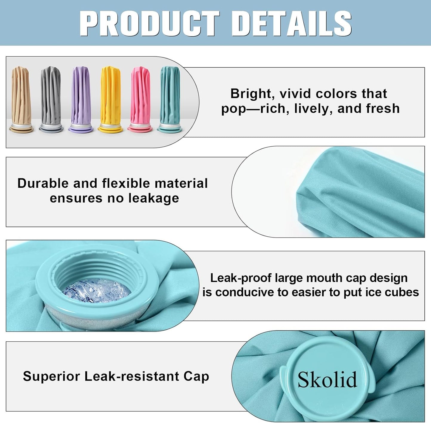 Ice Packs for Injuries Reusable, 6" 9" 11" Leakproof Ice Bags, Thickened Cold Pack Hot Therapy for Pain Relief, Swelling, Knee, Shoulder, Post-Surgery (3, Gray, 6"/9"/11")