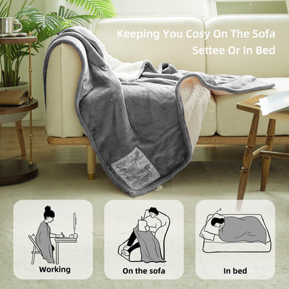 GOTCOZY Heated Throw Blanket, 50''X60'' - Soft Silky Plush Electric Blanket with 4 Heating Levels & 3 Hour Auto Off, ETL Certified, Machine Washable (Grey)